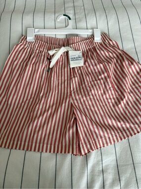 Brunello Cucinelli silk Striped Red and White Drawstring Women's Shorts Sz M NWT